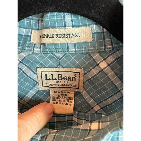 L.L. BEAN blue white check cotton wrinkle resistant mens dress shirt size L - Picture 2 of 8